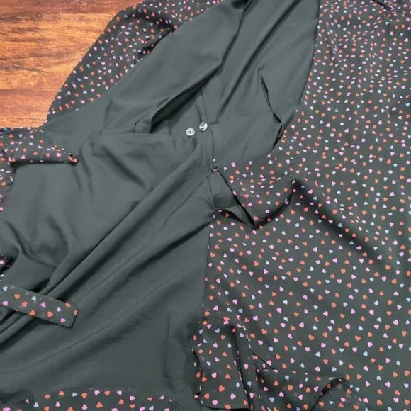 Banana Republic Wedding Guest Heart Twee Y2K Valentine Mini Wrap Dress Black 2 - Picture 7 of 12